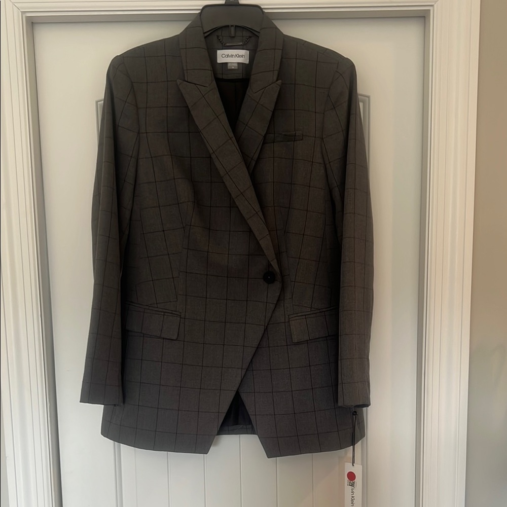 Calvin Klein Gray Checkered Blazer